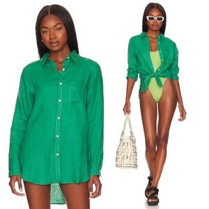 MONDAY Swimwear Monaco Shirt Jade‎ Green Small 100% Linen Button Down Shirt
